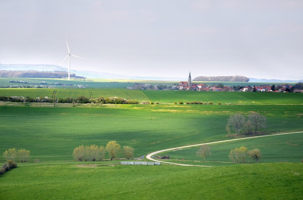 sustainable development, landscape, environment, sky, green, lorraine, countryside, greenery, france, town, wind turbine, high tech, clean electricity, energy, wind, technology, nature, resources, helix